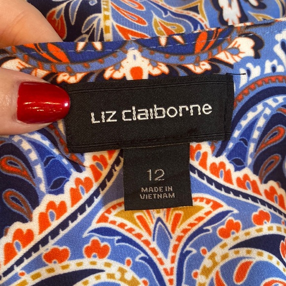 Liz Claiborne Size 12 Beautiful Blue & Orange Floral Paisley Short Sleeve Dress - Picture 6 of 7